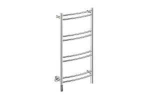Natural 8 Bar 500mm Heated Towel Rack Curved with TDC Timer - 230V in Polished Stainless Steel - Bathroom Butler heated towel rails
