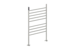 Natural 9 Bar 650mm Floor Mounted Heated Towel Rack Straight with TDC Timer - 230V in Polished Stainless Steel - Bathroom Butler heated towel rails