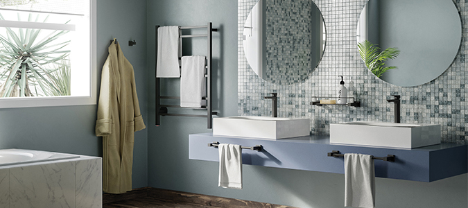 Matt Black Grid - CUBIC 8 Bar heated towel rail