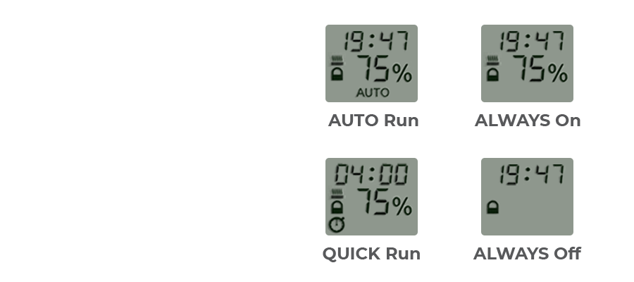 Screen display of the TDC Timer for the different modes available