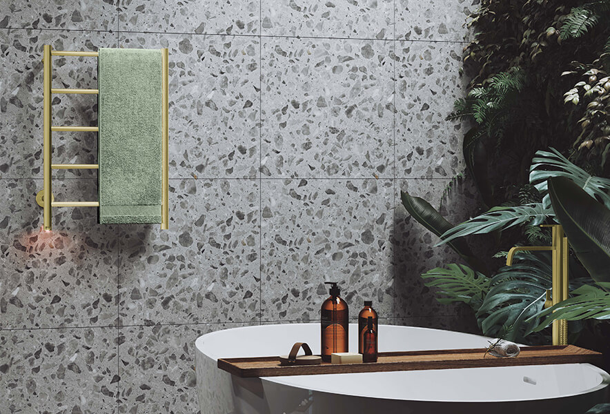Natural 5 Bar in Champagne Gold in a Costal bathroom
